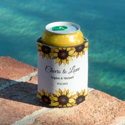 Sunflower Wedding Cheers Floral    Can Cooler