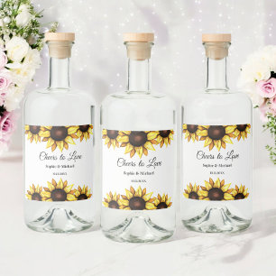 Sunflower Wedding Cheers Floral Liquor Bottle Label