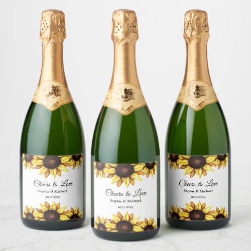 Sunflower Wedding Cheers Floral   Sparkling Wine Label