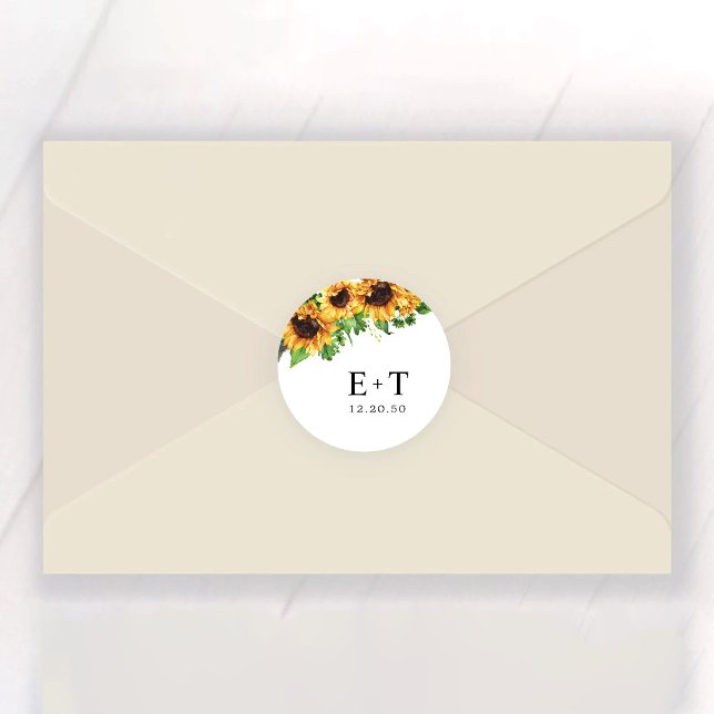 Sunflower Wedding Classic Round Sticker (Creator Uploaded)