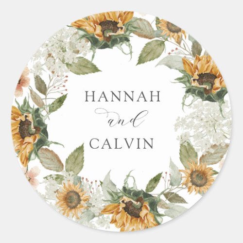 Sunflower Wedding Classic Round Sticker