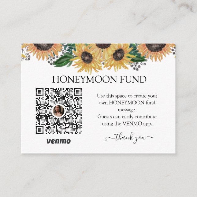 Sunflower Wedding Colors Honeymoon Fund Enclosure Card (Front)