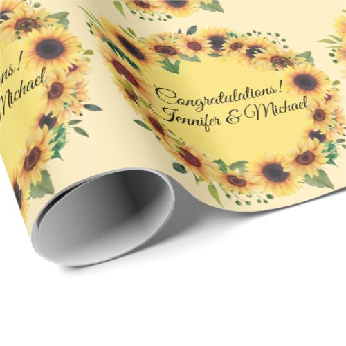 Sunflower Wedding Congratulations Add Names Summer Wrapping Paper