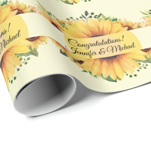 Sunflower Wedding Congratulations Add Names Summer Wrapping Paper