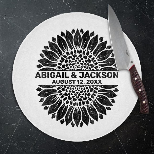 Sunflower Wedding Custom Name & Date Cutting Board (Creator Uploaded)
