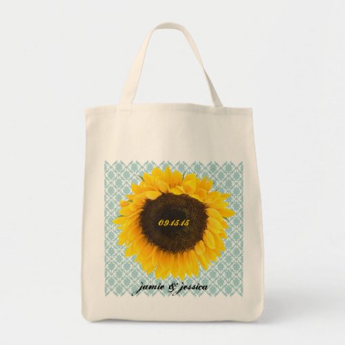 Sunflower Wedding Date Honeymoon Beach Bag