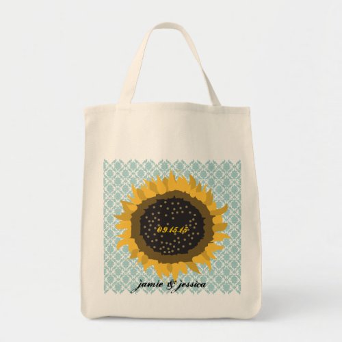 Sunflower Wedding Date Honeymoon Beach Bag