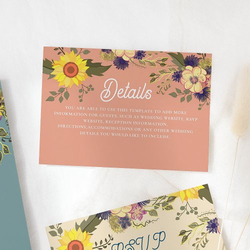 Sunflower Wedding Details Enclosure Card
