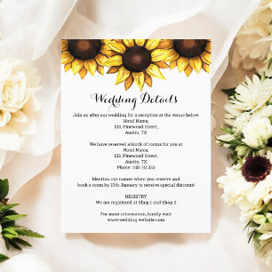 Sunflower Wedding Details Yellow White Enclosure Card