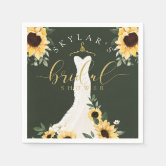 Sunflower Wedding Dress Floral Bridal Shower Napkins