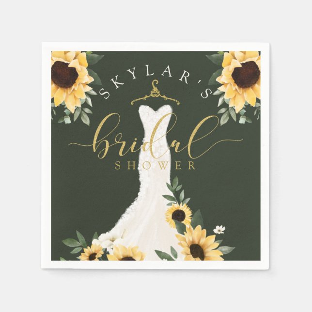 Sunflower Wedding Dress Floral Bridal Shower Napkins (Front)