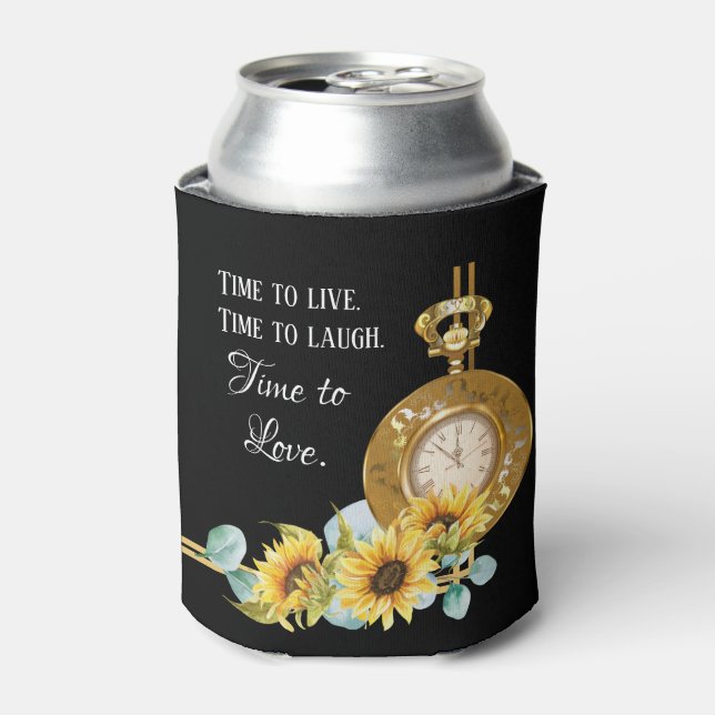 Sunflower Wedding Favor Can Cooler (Black) (Can Front)