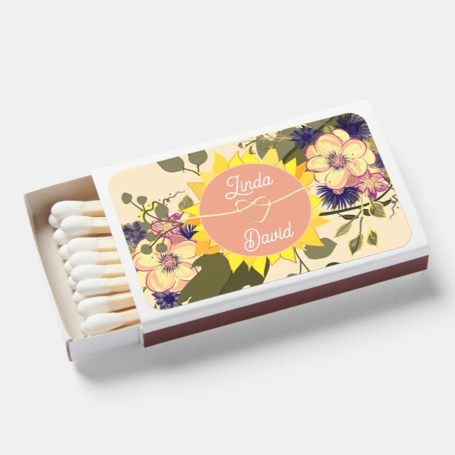 Sunflower Wedding Favor Matchboxes (Front Open)