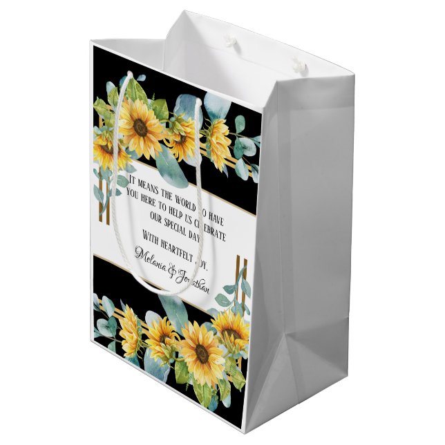 Sunflower Wedding Favor or Welcome Gift Bag/Black Medium Gift Bag (Back Angled)