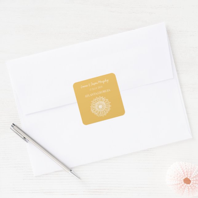Sunflower Wedding Favor Square Sticker (Envelope)