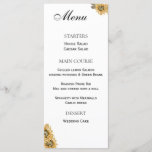 Sunflower Wedding Flat Menu<br><div class="desc">Sunflower theme wedding 3 course meal menu that includes sunflowers and the background is wood.</div>