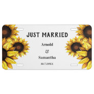 Sunflower Wedding Floral Just Married Yellow White License Plate at Zazzle