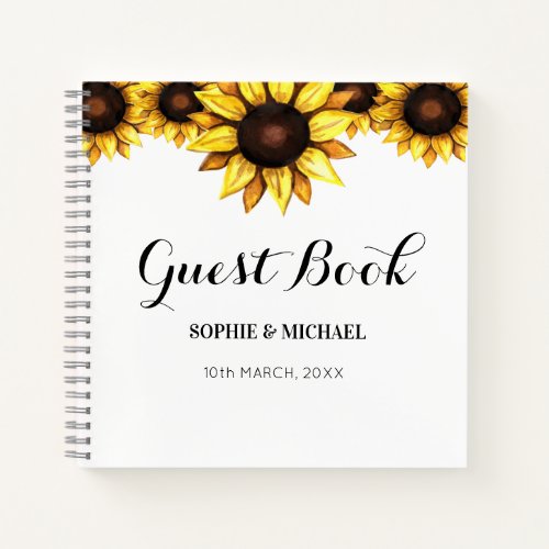 Sunflower Wedding Floral White Yellow Guest Book