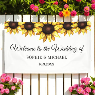 Sunflower Wedding Floral White Yellow Simple Banner
