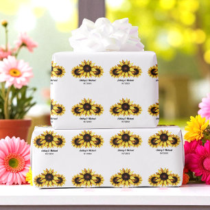 Sunflower Wedding Floral Yellow White Wrapping Paper