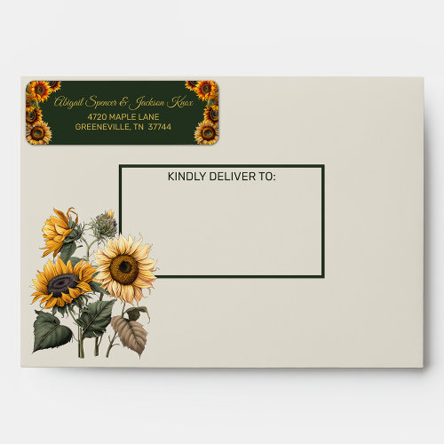 Sunflower Wedding Forest Green and Gold Rustic Label