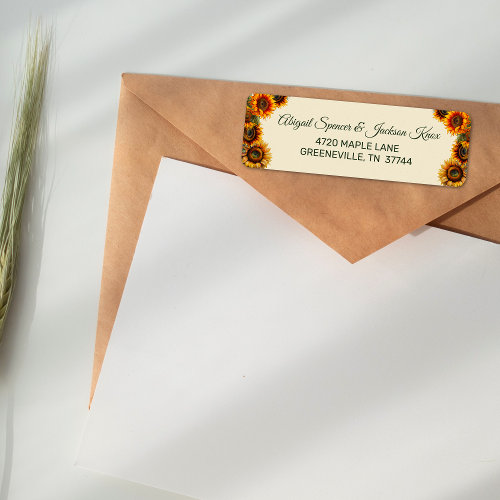 Sunflower Wedding Forest Green and Gold Rustic Label