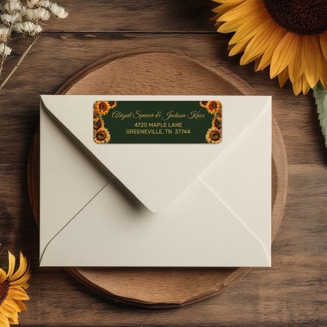 Sunflower Wedding Forest Green and Gold Rustic Label (Creator Uploaded)