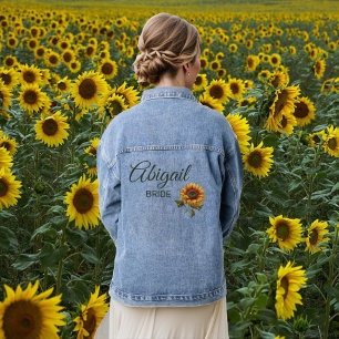Sunflower Wedding Forest Green Bride Denim Jacket