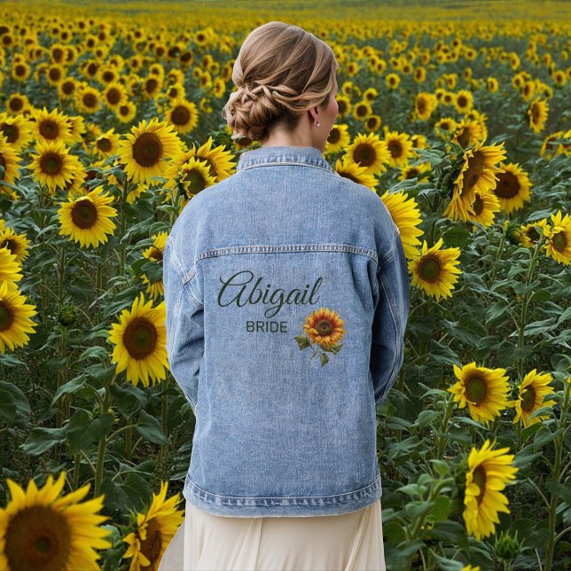 Sunflower Wedding Forest Green Bride Denim Jacket (Creator Uploaded)