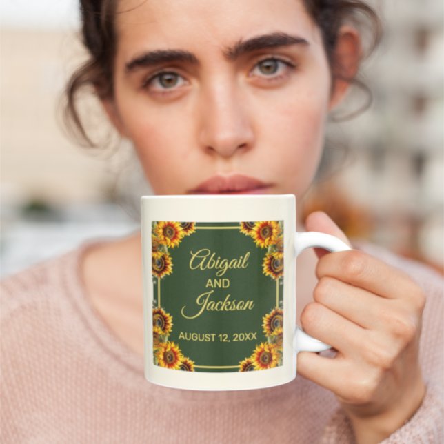 Sunflower Wedding Forest Green & Gold Coffee Mug (Creator Uploaded)