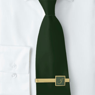 Sunflower Wedding Forest Green & Gold Monogram Finish Tie Bar