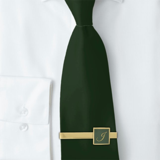 Sunflower Wedding Forest Green & Gold Monogram  Gold Finish Tie Bar (Creator Uploaded)