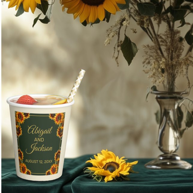 Sunflower Wedding Forest Green & Gold Paper Cups (Creator Uploaded)