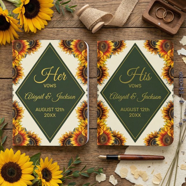 Sunflower Wedding Forest Green & Gold Vow Foil Vow Books (Creator Uploaded)