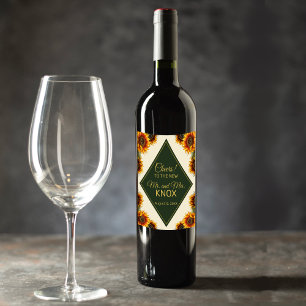 Sunflower Wedding Forest Green & Gold Wine Label