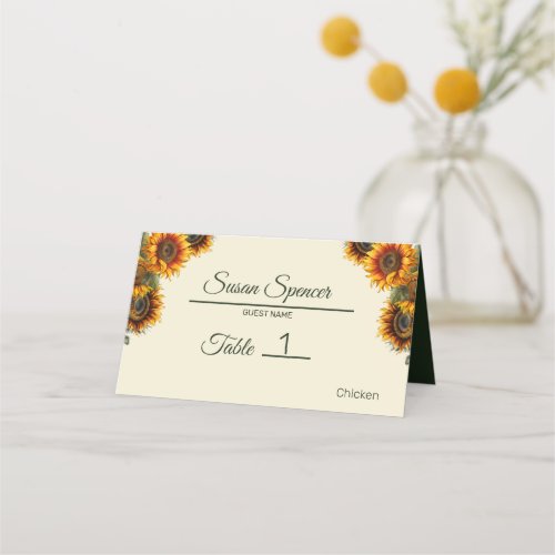 Sunflower Wedding Forest Green Place Card