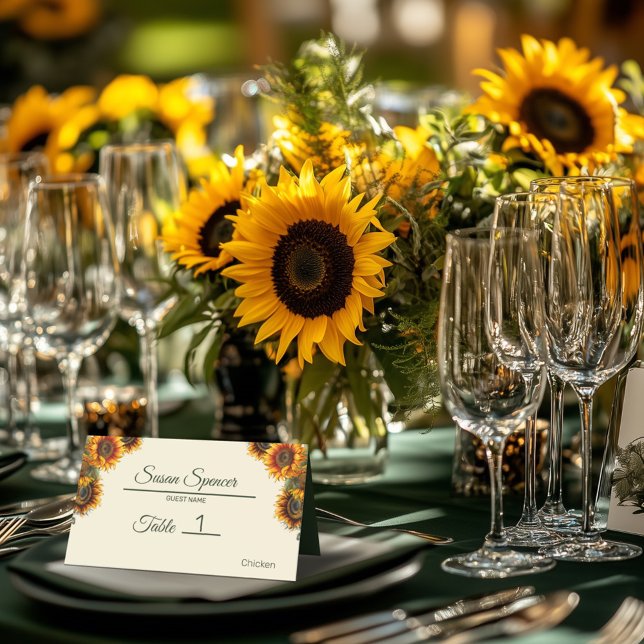 Sunflower Wedding Forest Green Place Card (Creator Uploaded)