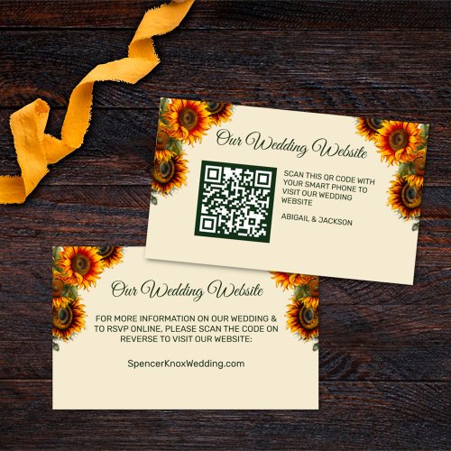 Sunflower Wedding Forest Green QR Enclosure Card