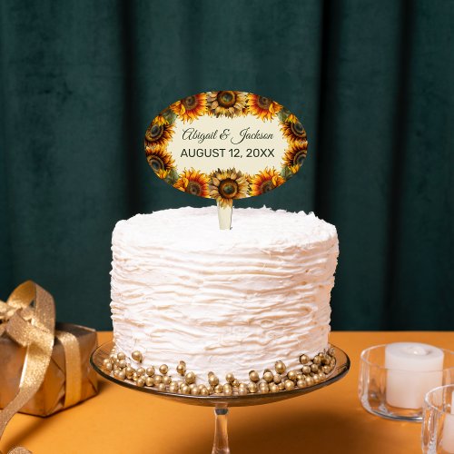 Sunflower Wedding Forest Green Rustic Cake Topper