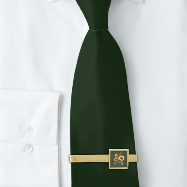 Sunflower Wedding Forest Green Rustic  Gold Finish Tie Bar (Creator Uploaded)