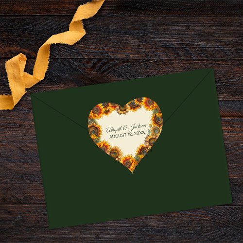 Sunflower Wedding Forest Green Rustic Heart Sticker