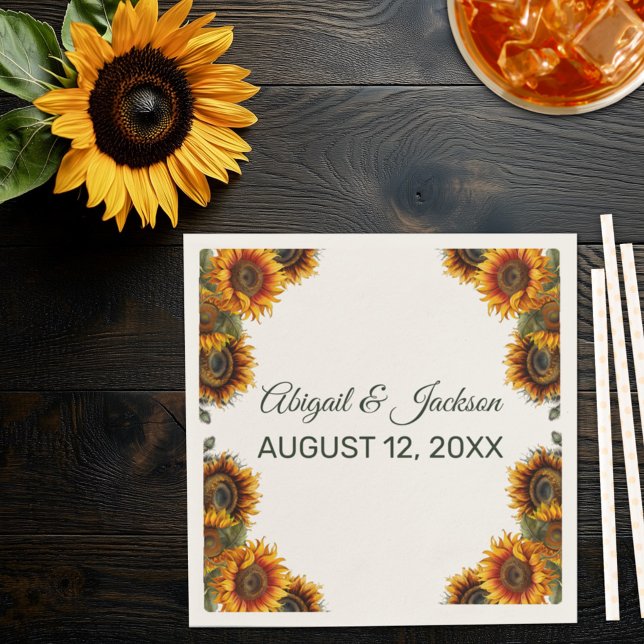 Sunflower Wedding Forest Green Rustic Napkins (Creator Uploaded)