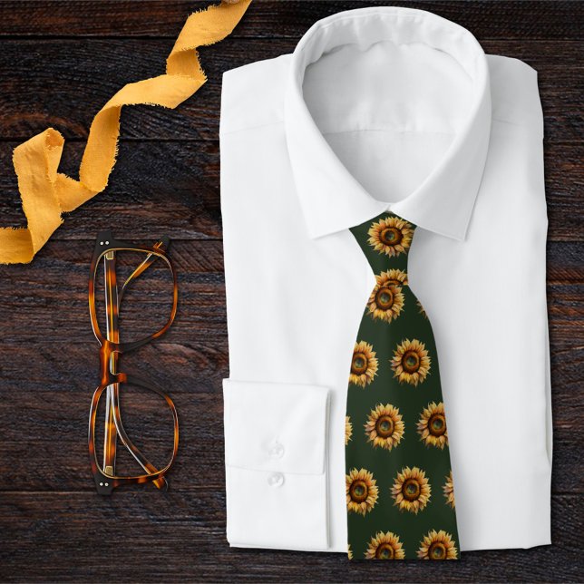 Sunflower Wedding Forest Green Rustic  Neck Tie (Creator Uploaded)