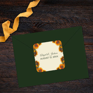 Sunflower Wedding Forest Green Rustic Square Sticker