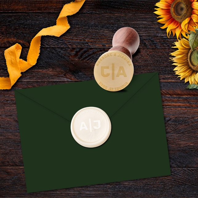 Sunflower Wedding Forest Green Rustic Wax Seal Stamp (Creator Uploaded)