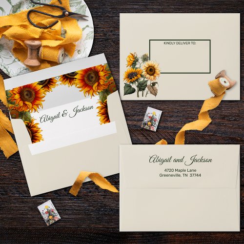 Sunflower Wedding Forest Green Rustic Wedding Envelope