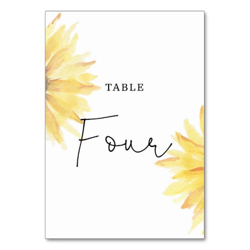 Sunflower wedding Four table number