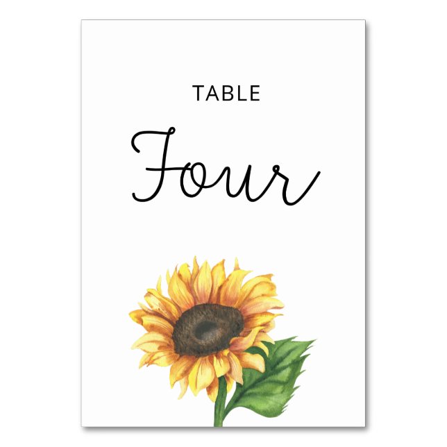 Sunflower wedding Four table number (Front)