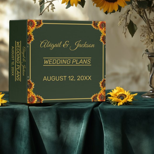 Sunflower Wedding Green & Gold Wedding Planner 3 Ring Binder (Creator Uploaded)