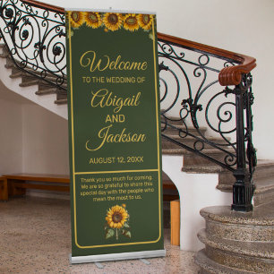 Sunflower Wedding Green & Gold Wedding Retractable Banner